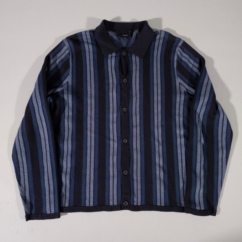 Vince Polo Shirt Mens Medium Blue Striped Long Sleeve Button Front M5624-6847